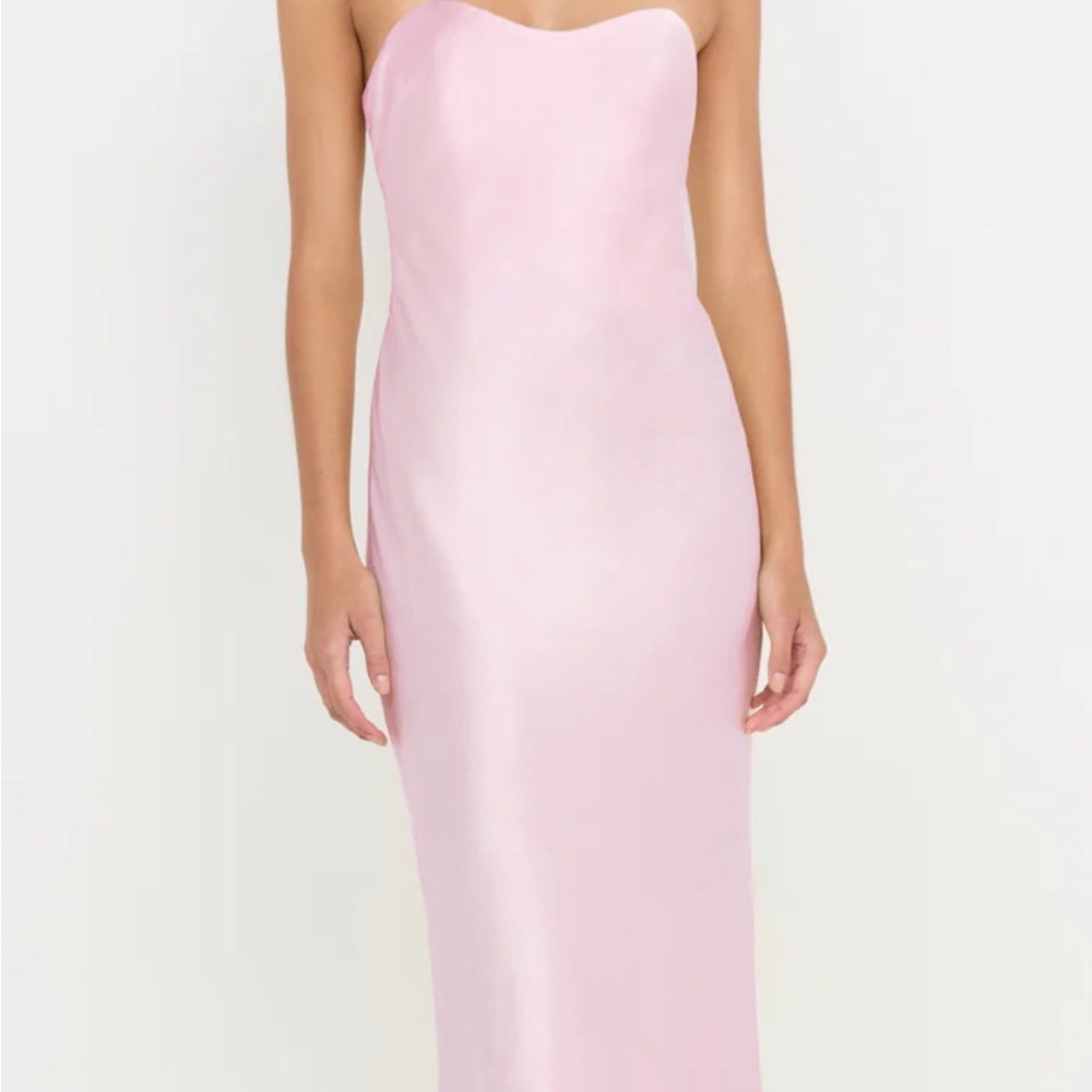 Bec & Bridge Strapless Satin Maxi Dress in Light Pink
